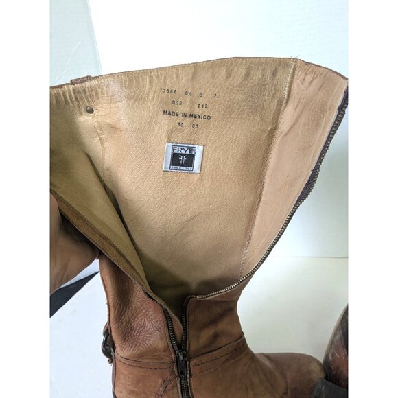 Frye Carmen Boots Womens Size 8.5 Tan Brown Tall Leather Zip Western Riding - Picture 8 of 11